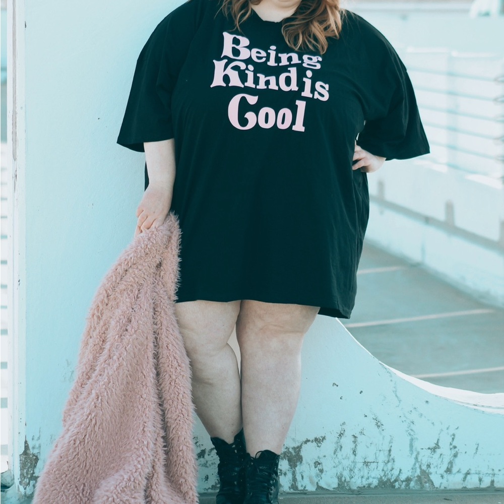 Black Graphic T-Shirt with Pink Text